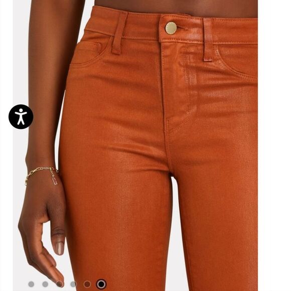 L'agence Margot Coated Denim Cropped Skinny Jeans Rust Brown Sz 25 - Picture 4 of 11